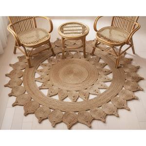 Tapis rond en jute fait main sur mesure, grand format, design abstrait minimaliste beige et noir, pour la décoration intérieure, les hôtels - Product Image 4