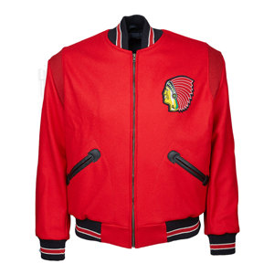 Chaqueta con letras rojas de béisbol bordadas con manga de cuero y lana con hombros caídos Unisex de diseño personalizado más vendida - Product Image 1
