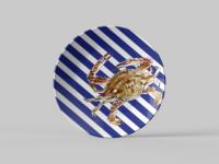 Assiette de table en mélamine motif marin bleu et blanc, créatures aquatiques, sans BPA, qualité alimentaire, idéale pour cadeaux et maison en bord de mer