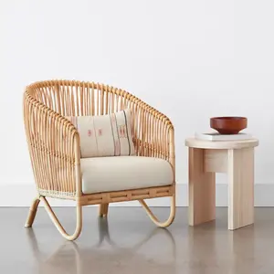 Handwicker Natural Bohemian Modern Design <b>Rattan</b> Accent <b>Chair</b> with Soft <b>Cushion</b> for Bedroom Hotel Direct Wholesales Indonesia - Product Image 2