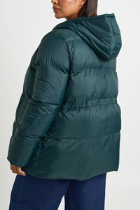 Chaqueta acolchada con capucha verde oscuro personalizada OEM ODM de talla grande para mujer, chaquetas acolchadas largas a prueba de viento para invierno, abrigo de plumón de pato para mujer - Product Image 2