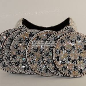 Fancy High-Quality Premium Mother of Pearl Serving Trays with <b>Coaster</b> <b>Set</b> Hotels & Restaurant at Star Crafts India - Product Image 2