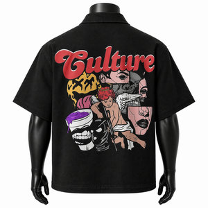 Custom <b>Men</b>’s Oversized Zipper <b>Shirt</b> Short Sleeve Boxy Fit Streetwear Logo Patch <b>Utility</b> Pocket <b>Shirt</b> OEM Wholesale - Product Image 2