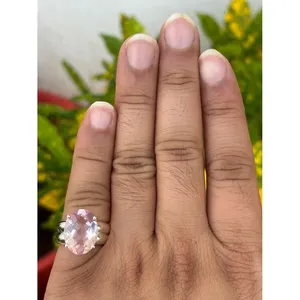 925 Silver Oval Cut <b>Rose</b> <b>Quartz</b> <b>Ring</b> Vermeil and Rhodium Plated Geometric Marquise Shape Fine Jewelry for Everyday Wear - Product Image 4
