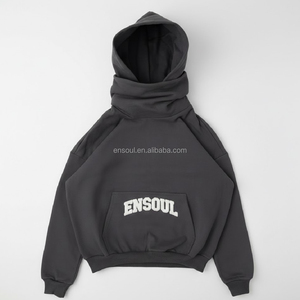 كنزة رجالية بقلنسوة وبشعار مخصص وبجودة عالية وبمقاس كبير مع غطاء للرأس ومُزينة بقماش كلاسيكي على شكل حجر كريم - Product Image 1