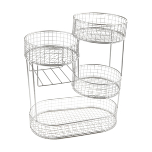 Canasta de Alambre de Hierro con Acabado de Recubrimiento en Polvo Negro, 2 Niveles, para Almacenamiento en Mesa de Cocina, con Asa de Madera - Product Image 4