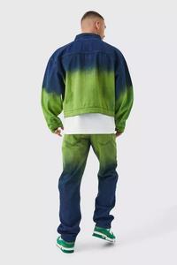 Veste coupe-vent de rue personnalisée pour hommes d'automne Denim multicolore avec tenue personnalisable à motif de rayures lavées - Product Image 4