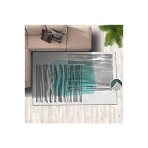 Alfombra de felpa Jacquard a rayas turquesa, alfombra Rectangular impresa en 3D para decoración de dormitorio o sala de estar para pasillo - Product Image 3