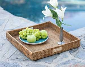 Ensemble de plateau à thé en rotin canne alimentaire ovale ronde Table à pain fruits tissés inde panier osier bambou salle à manger café grands plateaux carrés - Product Image 3