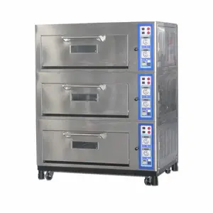 Stainless Steel 3 Deck 9 Trays Baking Oven High Temperature 380C Electric Bread Pizza Deck Oven Bakery Baking Equipment Supplier