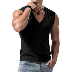 <b>Men's</b> Summer Solid Color V-Neck Tank Top for Fitness <b>Sports</b> Casual Breathable Sleeveless Jogging Vest Knitted Front Placement - Product Image 6