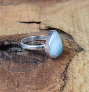 Bague d'éternité en vermeil en argent sterling 925 faite à la main Design classique unique avec incrustation de lunette en pierre précieuse de Larimar naturel - Product Image 4