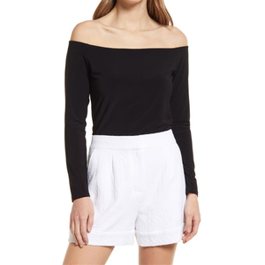 Large Size <b>Black</b> Halogen Knit <b>off</b> the <b>Shoulder</b> <b>Top</b> by Halogen Twinset for Winter Short Length - Product Image 1