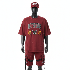 Ensemble chemise et short en coton surdimensionné pour homme, tissu lourd GSM, couleur marron, impression personnalisée, ensemble de jogging pour homme - Product Image 6