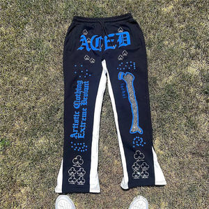 Factory OEM Custom Wide Leg Flared Sweatpants Men <b>Rhinestone</b> Drawstring Waist Raw Hem Sweatpants - Product Image 6