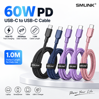 Kabel Pengisian Cepat USB C ke USB C 60W 3A 1M Kabel Tipe C Berlapis Tembaga dengan Jalinan Nilon untuk Ponsel Laptop Tablet