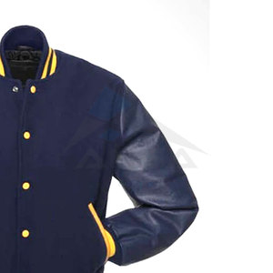 Veste de style baseball bleu marine et jaune, twist universitaire cool, couleur bicolore, boutons-pression ajustables, coton et polyester - Product Image 3