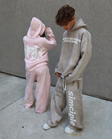 Ensemble 2 pièces streetwear gothique pour homme : sweat à capuche court délavé à l'acide et pantalon de survêtement large avec broderie croisée et impression en relief