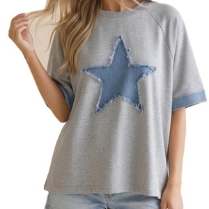 Custom Logo Wholesale Summer Loose Casual Regular Fit Vintage 100% Cotton Breathable Color Block Star <b>Patchwork</b> Neck T-<b>Shirt</b> Men - Product Image 1