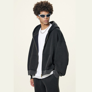 เสื้อฮู้ดซิปหนาสองชั้นสไตล์สตรีทแวร์แฟชั่นใหม่ ล้างสีแบบแอซิด ดีไซน์เรียบหรูสำหรับผู้ชาย - Product Image 2