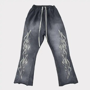Men's <b>Stacked</b> Sweatpants Custom 300-400 GSM 100% Cotton Raw Hem Cut Edge Sun Faded Acid Wash Flare Size - Product Image 2