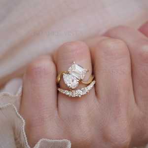 Anillo de compromiso Toi Et Moi de plata 925 de lujo con corte esmeralda y diseño de derivación de moissanita en forma de pera anillo de bodas para mujer - Product Image 6