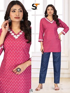 Fashionable Printed Cotton Short <b>Kurti</b> Manufacturer And Supplier From Surat At Wholesale Rate - Product Image 2