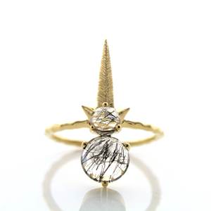 สีดำ RUTILE พลอยรอบรูปร่าง925เงินสเตอร์ลิงออกแบบชุบทองแหวนเงิน RUTILE พลอยแหวนเงิน - Product Image 1