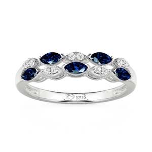Jeulia Classic Double-Row Half Eternity Wedding Band-Yellow <b>Gold</b> <b>Sapphire</b> <b>Ring</b> - Product Image 2