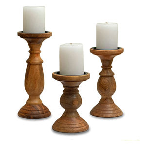 Ensemble de 2 bougeoirs en bois vieilli, style shabby chic, rustique, pour bougies pilier, décoration de mariage, maison et ferme - Product Image 5