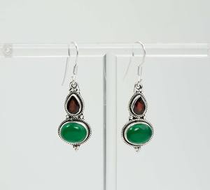 925 Solid Sterling Silver Purple Amethyst <b>Green</b> Onyx May Month Birthstone Two Stone Charm <b>Earrings</b> Women's Everyday Wear - Product Image 4