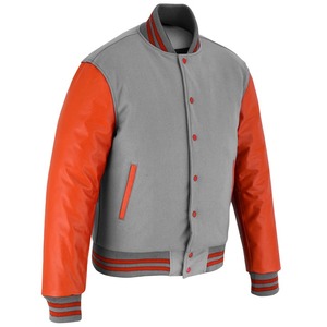 2025 OEM Men's Stand Collar Varsity <b>Jacket</b> Top Trending Grey Fleece and Red Leather Sleeves Trims Winter <b>Heated</b> Fashion <b>Jacket</b> - Product Image 4