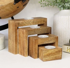 Porte-bougie en bois moderne de forme personnalisée pour la décoration de la maison, artisanat en bois fait à la main pour Noël - Product Image 4