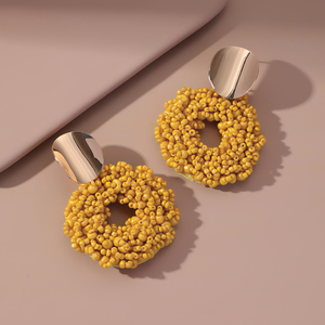 ต่างหู2022 kaimei เครื่องประดับแฟชั่นต่างหูลูกปัดข้าวแบบกลวงเย็บด้วยมือต่างหูรูปทรงเรขาคณิตโบฮีเมียนสีเขียว - Product Image 6