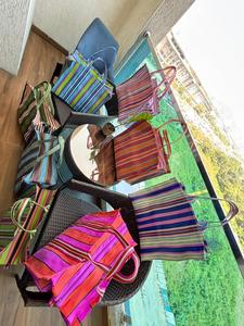 Eco-Friendly Reusable Recycled Nylon Shopping <b>Bag</b> Zipper Striped Pattern Handloom Woven Large <b>Waterproof</b> High Quality Beach <b>Bag</b> - Product Image 3