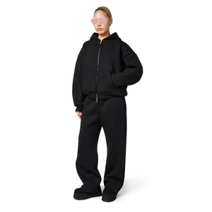 ชุดเซ็ตเสื้อฮู้ดดี้และกางเกงขายาวทรงโอเวอร์ไซส์ผ้าเฟรนช์เทอร์รี่แบบปรับแต่งได้ พร้อมดีไซน์ปลายขาแบบวินเทจและงานปักแบบดิสเทรส - Product Image 3