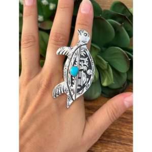 Anillo Ajustable de Tortuga en Plata de Ley y Turquesa Rose Singer, Talla 7, para Regalo - Product Image 2