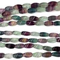 Cuentas de Fluorita Multicolor Sueltas, Facetadas en 4 Lados, Forma Ovalada de Arroz, Grado AAA, Certificadas por GDTC, 15.5 Pulgadas de Largo, para Joyería DIY, Naturales