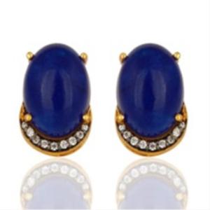 Pendientes de Gema azul de Calcedonia, Plata de Ley 925, forma ovalada, novedad - Product Image 1