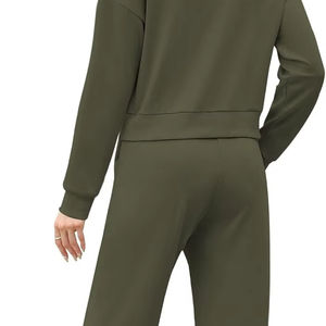 Conjunto Deportivo Corto para Mujer, Primavera 2024, Bordado, Logotipo Personalizado, Cierre de Cremallera, Verde Oscuro, Ecológico, Dos Piezas, Ropa Urbana - Product Image 1