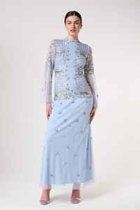 Skyblue O- Women's full Sleeve 2025 Beaded Handmade straight Chiffon Evening <b>Dress</b> Factory Slip Clothes for Parties - Product Image 5