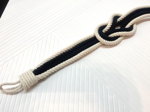 Black & <b>White</b> Cotton Rope <b>Curtain</b> Tieback Square Knot Design with Optional Wrought Iron Hook - Product Image 2