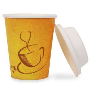 Tasse jetable avec couvercle (100% biodégradable) écologique et hygiénique pour jus de café et thé, maison - Product Image 2