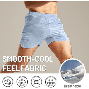 Summer Breathable Double <b>Layer</b> Sublimation Spandex/Cotton Oxford Fabric <b>Mid</b> Waist Elastic Jogger Gym Blank Men's Shorts - Product Image 4