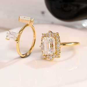 Floral 1.52CT corte esmeralda laboratorio crecido diamante doble banda Halo anillo 14K oro boda joyería para fiesta especial regalo para socio - Product Image 6