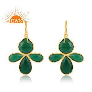 Pendientes colgantes de diseño floral de piedras preciosas de ónix verde chapados en oro de 18 quilates de plata de ley de última tendencia, fabricante de joyería fina Demi - Product Image 4
