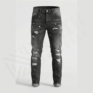 Pantalones Vaqueros de Mezclilla Elásticos Rotos para Hombre, Corte Ajustado, Color, Talla y Logotipo Personalizables, Jeans Duraderos, Venta al por Mayor, Alta Calidad - Product Image 1