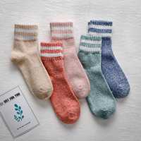Kaos Kaki Hangat Motif Geometris Jacquard Retro Salju Musim Gugur Musim Dingin