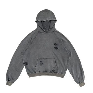 Thick Cotton Vintage Hoodies Wholesale Blank Pullover Cropped <b>Distressed</b> Acid Stone Washed Hoodies for Men denim tears hoodies - Product Image 1
