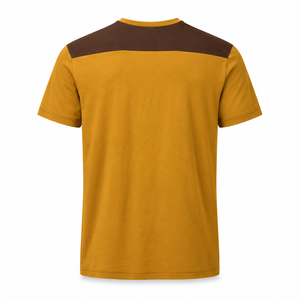 Camiseta de Algodón Personalizada con Cuello en V Color Mostaza y Paneles en los Hombros Color Chocolate, Ropa al por Mayor para Hombre de Manga Corta - Product Image 4